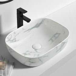 455*325*135mm Rectangle Carrara White Above Counter Ceramic Wash Basin